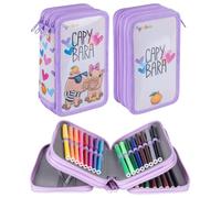 gimboo Trousse d'école avec Accessoires/Trousse de Grande capacité/3 Compartiments, Rose, Motif : Kapibara