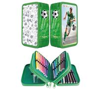gimboo Trousse d'écolier avec Accessoires/Trousse de Grande capacité/avec 3 Compartiments/Trousse à Crayons/Motif Football pour Enfants garçons et Filles, Multicolore, 19 x 11,5 x 6 cm, Unisexe
