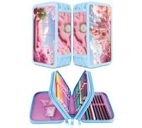 gimboo Trousse d'écolier avec Accessoires/Trousse de Grande capacité/avec 3 Compartiments/Trousse à Crayons/Motif Rose Mignon/pour Enfants garçons et Filles, Multicolore, 19 x 11,5 x 6 cm, Unisexe