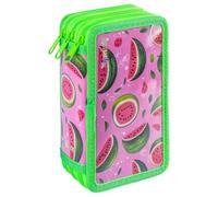gimboo Trousse Scolaire/avec équipement/3 Compartiments/Watermelon/Vert
