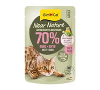 GimCat Near Nature Bœuf & Canard - Nourriture Humide sans céréales pour Chats à partir de 7 Mois avec Recette adaptée aux Animaux et aux proies - 16 sachets (16 x 85 g)