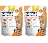 GimCat Nutri Pockets Malt& Vitamin Mix - Snack croustillant pour Chats, avec Une Farce crémeuse et des ingrédients Fonctionnels - 1 Sachet (1 à 150 g) (Lot de 2)
