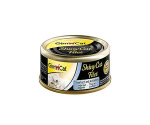 GimCat ShinyCat Filet Thon aux anchois - Aliment pour chats à base de filet juteux sans sucre ajouté pour chats adultes - 48 boîtes (48 à 70 g)
