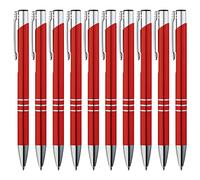 GIMEI® lot Stylo bille métallique, lot de 10 | Ensemble de stylos à bille de qualité supérieure, lisse et facile à écrire | Stylo bille rouge à encre bleue, attrayant sur le plan visuel