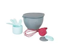 Gimel 537380 Kit pâtisserie Plastique et silicone - Le lot de 10 pièces : 1 bol mélangeur, 1 couvercle Ø 17.5 cm, 1 fouet, 4 cuillères mesure, 3 embouts en silicone
