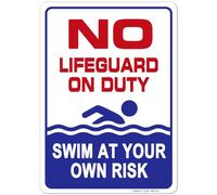 GIMIPATS Panneau en aluminium « No Lifeguard On Duty Swim At You Own Risk », 30,5 x 40,6 cm, résistant à la décoloration, utilisation en intérieur/extérieur