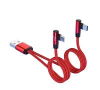 GIMIRO Câble de charge USB 2 en 1, 120 cm de long, en nylon tressé, port coude, USB A vers USB C, multi-ports, synchronisation et câble de charge pour plusieurs appareils (CC-RED, 120 cm)