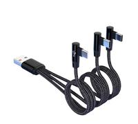 GIMIRO Câble de charge USB 3 en 1 en nylon tressé, port coude, USB A vers USB C, multi-ports, synchronisation et câble de charge pour plusieurs appareils (CCC-BLACK, 120 cm)