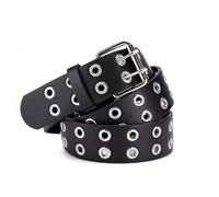 GIMIRO Ceinture punk pour femme, pour jeans, manteau, ceinture à rivets creux, double rangée de trous d'étoile, boucle carrée stable avec 2 broches, Noir - Trou rond, 3cm x 110cm