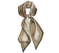 GIMIRO Écharpe en Satin, 148 x 13 cm, Motif Géométrique Damier, Double Couche, Polyester, Marron et Blanc (Vert - Khaki Retro)