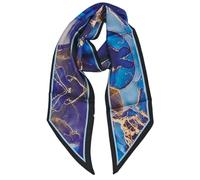 GIMIRO Écharpe en Satin, 148 x 13 cm, Motif Géométrique Damier, Double Couche, Polyester, Marron et Blanc (Lumière bleue foncée dorée)