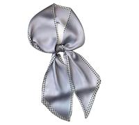 GIMIRO Écharpe en Satin, 148 x 13 cm, Motif Géométrique Damier, Double Couche, Polyester, Marron et Blanc (Bord Houndstooth gris)