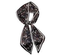 GIMIRO Écharpe en Satin, 148 x 13 cm, Motif Géométrique Damier, Double Couche, Polyester, Marron et Blanc (Fleur noire)