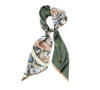 GIMIRO Écharpe en Satin, 148 x 13 cm, Motif Géométrique Damier, Double Couche, Polyester, Marron et Blanc (Horloge verte)