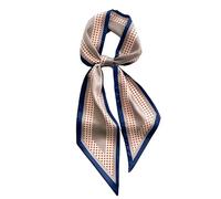 GIMIRO Écharpe en Satin, 148 x 13 cm, Motif Géométrique Damier, Double Couche, Polyester, Marron et Blanc (Gris Orange Navy Polka Dots)