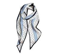 GIMIRO Écharpe en Satin, 148 x 13 cm, Motif Géométrique Damier, Double Couche, Polyester, Marron et Blanc (Crème Bleu Unisex)