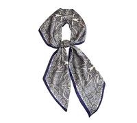 GIMIRO Écharpe en Satin, 148 x 13 cm, Motif Géométrique Damier, Double Couche, Polyester, Marron et Blanc (Bleu foncé PSL)