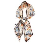 GIMIRO Écharpe en Satin, 148 x 13 cm, Motif Géométrique Damier, Double Couche, Polyester, Marron et Blanc (Beige Orange Bleu Floral)