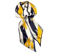GIMIRO Écharpe en Satin, 148 x 13 cm, Motif Géométrique Damier, Double Couche, Polyester, Marron et Blanc (Navy - Jaune - Cheval)