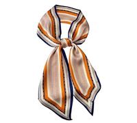 GIMIRO Écharpe en Satin, 148 x 13 cm, Motif Géométrique Damier, Double Couche, Polyester, Marron et Blanc (Navy - Jaune Classique)