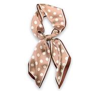 GIMIRO Écharpe en Satin, 148 x 13 cm, Motif Géométrique Damier, Double Couche, Polyester, Marron et Blanc (Café léger blanc Big Polka Dot)