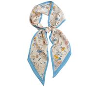 GIMIRO Écharpe en Satin, 148 x 13 cm, Motif Géométrique Damier, Double Couche, Polyester, Marron et Blanc (Fleur bleue - crème)