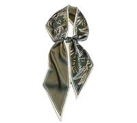 GIMIRO Écharpe en Satin, 148 x 13 cm, Motif Géométrique Damier, Double Couche, Polyester, Marron et Blanc (Feuille d'olive vert)