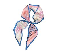 GIMIRO Écharpe en Satin, 148 x 13 cm, Motif Géométrique Damier, Double Couche, Polyester, Marron et Blanc (Bleu foncé - Crème - Fleur rose)