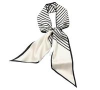 GIMIRO Écharpe en Satin, 148 x 13 cm, Motif Géométrique Damier, Double Couche, Polyester, Marron et Blanc (Crème blanche rayures noires)