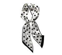 GIMIRO Écharpe en Satin, 148 x 13 cm, Motif Géométrique Damier, Double Couche, Polyester, Marron et Blanc (Blanc - Noir Polka Dots)