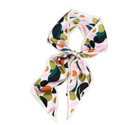 GIMIRO Écharpe en Satin, 148 x 13 cm, Motif Géométrique Damier, Double Couche, Polyester, Marron et Blanc (feuille verte rose)