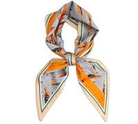 GIMIRO Écharpe en Satin, 148 x 13 cm, Motif Géométrique Damier, Double Couche, Polyester, Marron et Blanc (Feuille bleu pâle orange)