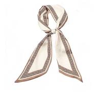 GIMIRO Écharpe en Satin, 148 x 13 cm, Motif Géométrique Damier, Double Couche, Polyester, Marron et Blanc (Brun - Blanc LXG)