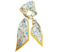 GIMIRO Écharpe en Satin, 148 x 13 cm, Motif Géométrique Damier, Double Couche, Polyester, Marron et Blanc (Jaune - Fleur crème)