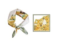 GIMIRO Foulard en Soie Synthétique, 53 x 53 cm, Motif Floral Jaune et Vert, Style Élégant (Jaune Marche en fleurs)