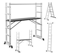 Gimisgu Échafaudage multifonction 4 en 1 en aluminium 6 + 6 échelons, échelle mobile multifonction avec plate-forme et 2 roues, échafaudage de travail, plate-forme de travail, charge maximale : 150