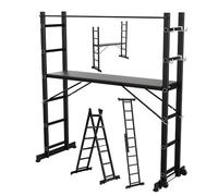 Gimisgu Échafaudage multifonction 4 en 1 en aluminium, échelle mobile avec plate-forme et 2 roues, charge maximale : 150 kg