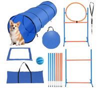 Gimisgu Kit d'agilité pour chien - Grand kit d'équipement d'agilité pour chien - Accessoire d'entraînement pour chien - Obstacle d'agilité - Anneau de saut pour chien - 8 barres de slalom - Balle -