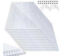 Gimisgu Lot de 14 plaques alvéolaires en polycarbonate de 4 mm, 10,25 m², 50 pinces, 50 clips Z, 60,5 x 121 cm, double plaque alvéolaire, résistante aux UV pour serre FG-G9139-1