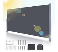 Gimisgu Store latéral, 160x300cm Auvent latéral Extensible Brise-Vue Opaque, Coupe-Vent, Protection Solaire, Paravent Extérieur, pour Balcon, Terrasse et Jardin, Polyester, Gris M3783-EM