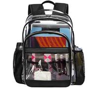 GiMiUiTo Sac à dos transparent robuste - Grand sac transparent pour l'école, l'université, le travail, les voyages et la sécurité, Noir, L, Sac à dos transparent