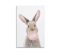 gimmygo Poster de lapin rose Bubble Gum - Impression sur toile esthétique - Peinture décorative vintage pour salon, chambre à coucher - 60 x 90 cm - Style sans cadre