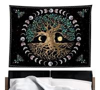 GIMOCOOL Arbre de Vie Tapisserie Lune et Soleil Tenture Murale, Nature Decoration Chambre Tenture Murale pour Salon Chambre Dortoir, Tapisserie Bohème Hippie Tapis (130x150cm)