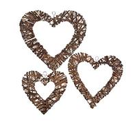 GIMOCOOL Lot de 3 couronnes en osier à suspendre à la main en forme de cœur romantique pour porte d'entrée, mariage, amour, décoration de maison, fête, jardin