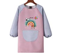 GIMOCOOL Tablier Peinture Enfant Blouse 8-12 Ans Artisanal Imperméable Fille Manches Longues avec Grand Poches, pour L'école Activités, Rose Clair
