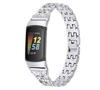 Gimuk Bracelet de rechange compatible avec Fitbit Charge 5 en acier inoxydable avec strass pour Fitbit Charge 5 Argenté, or rose, noir, Small/Large, Métal