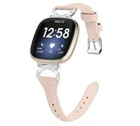 Gimuk Bracelet en cuir compatible avec Fitbit Versa 4/Sense 2, bracelet de sport en cuir véritable pour femme avec strass en métal, 5.5" - 8.1", Cuir