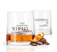 Gin 42 Botanicals Set de verres à whisky - Set cadeau de 2 pièces avec des phrases typiques - Handmade - 2x350 ml - recettes incluses - Emballage cadeau - Cadeau whisky pour hommes