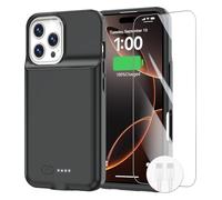 GIN FOXI Coque de batterie pour iPhone 16 Pro, 15 W, charge rapide, 8500 mAh, ultra fine, légère, puissante, batterie rechargeable anti-chute en TPU pour iPhone 16 Pro (6,3") (noir)
