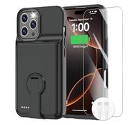 GIN FOXI Coque de batterie pour iPhone 16 Pro, coque de chargement avec support 8500 mAh rechargeable, ultra fine, protection anti-chute, batterie étendue, coque de chargeur pour iPhone 16 Pro, coque